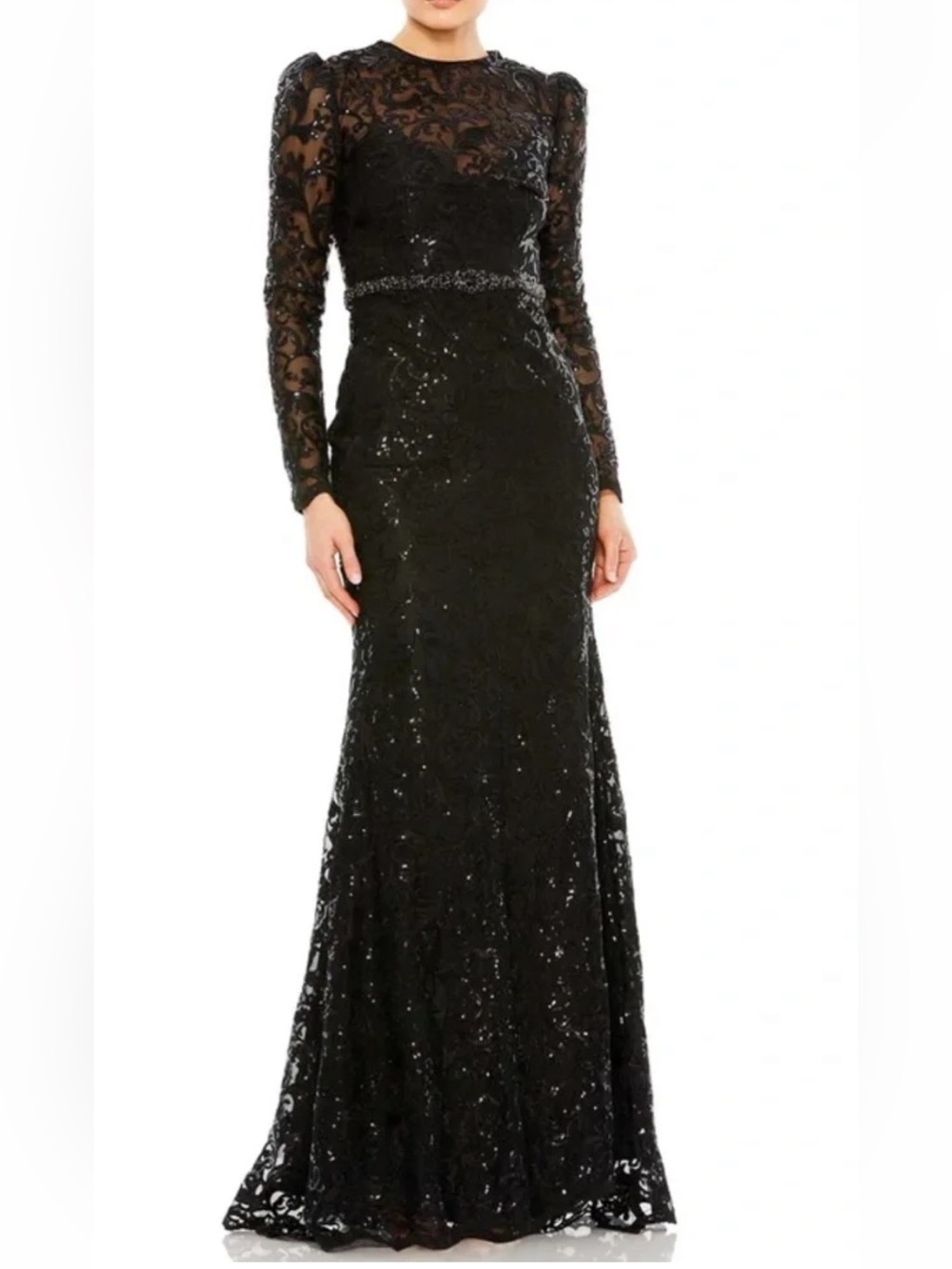 Mac Duggal 68011 Embellished High Neck Long Sleeve Gown Size 6 NWT
